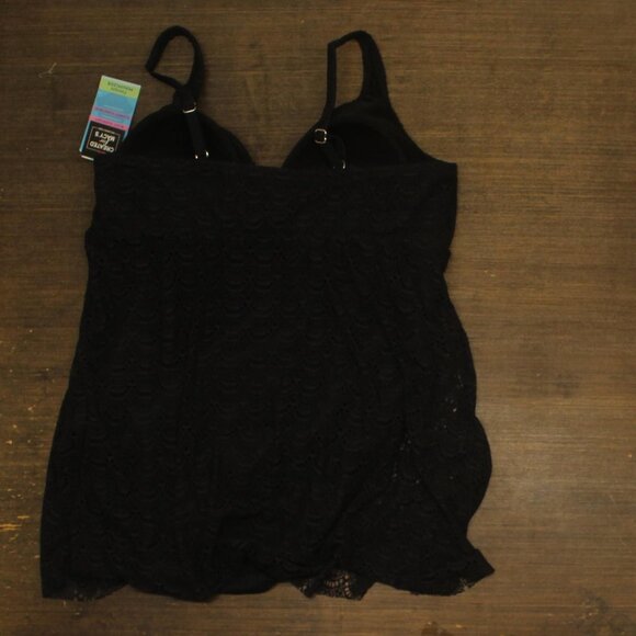 NWT Swim Solutions Tummy Control Flyaway Lace Swimdress One Piece Swim Black 22W - Picture 5 of 8